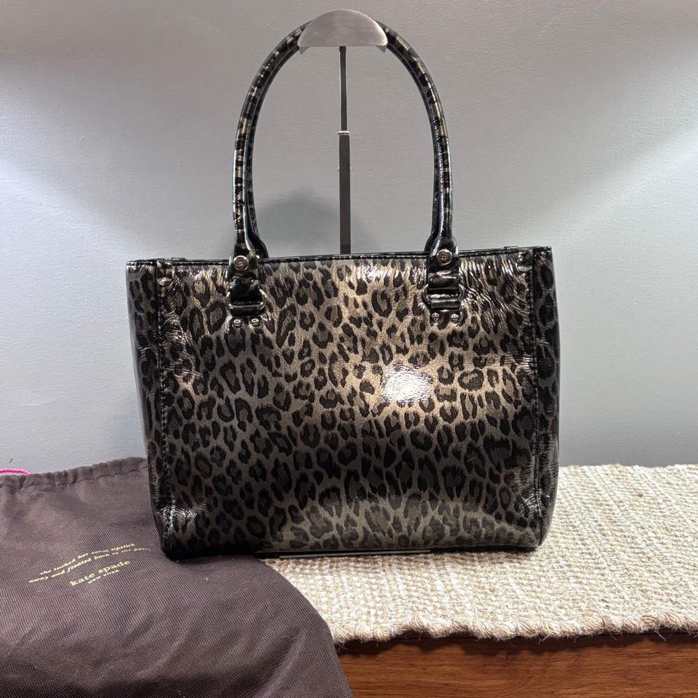 Kate Spade Wellesley Quinn Taupe Leopard Patent Leather Tote/ Y2K
